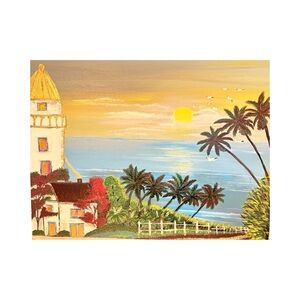Tropical Sunset Canvas Art -Acrylic Original Hand Painted Certified Size 18x24.